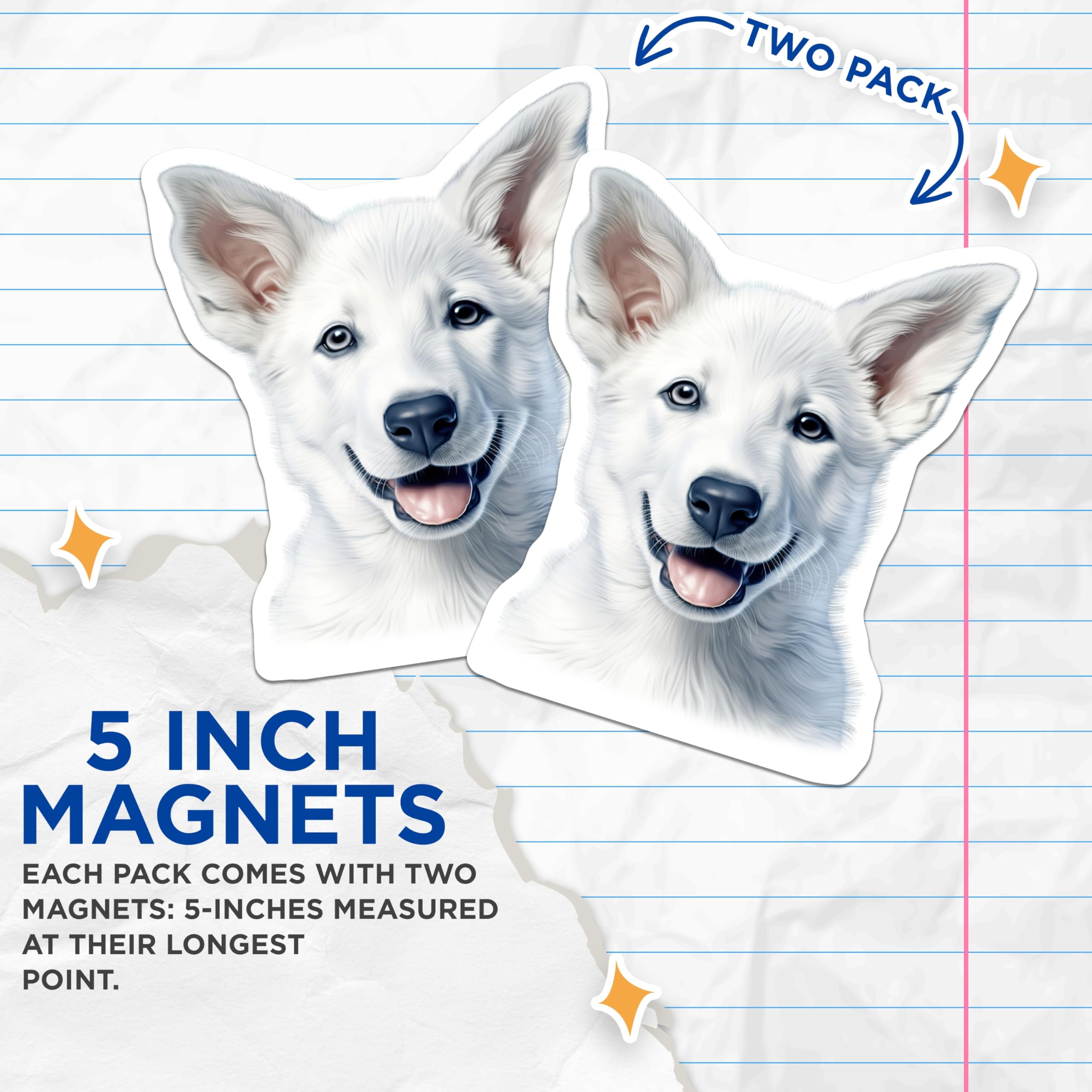 (2 Pack) White Fluffy Dog Magnets - Cute Puppy Refrigerator Magnets - Dog Mom Dad Home Decor Pet Parents - 5 Inches On Longest Side - Thick Durable Magnet - Made in USA - MAG25150