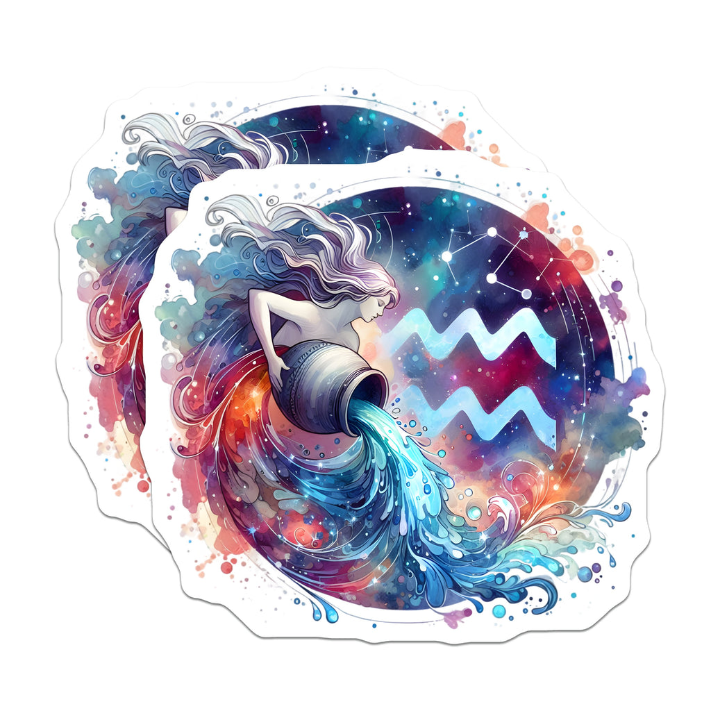 (2 Pack) Aquarius Magnets - Zodiac Sign Astrology Art - Water Bearer Celestial Decor - Spiritual Birthday - 5 Inches On Longest Side - Thick Durable Magnet - Made in USA - MAG38545