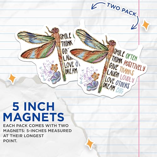 (2 Pack) Dragonfly Wisdom Magnets - Inspirational Quotes - Beautiful Dragonfly Art for Home Office - 5" On Longest Side - for Cars, Fridges, Toolboxes - Made in USA - MAG4184