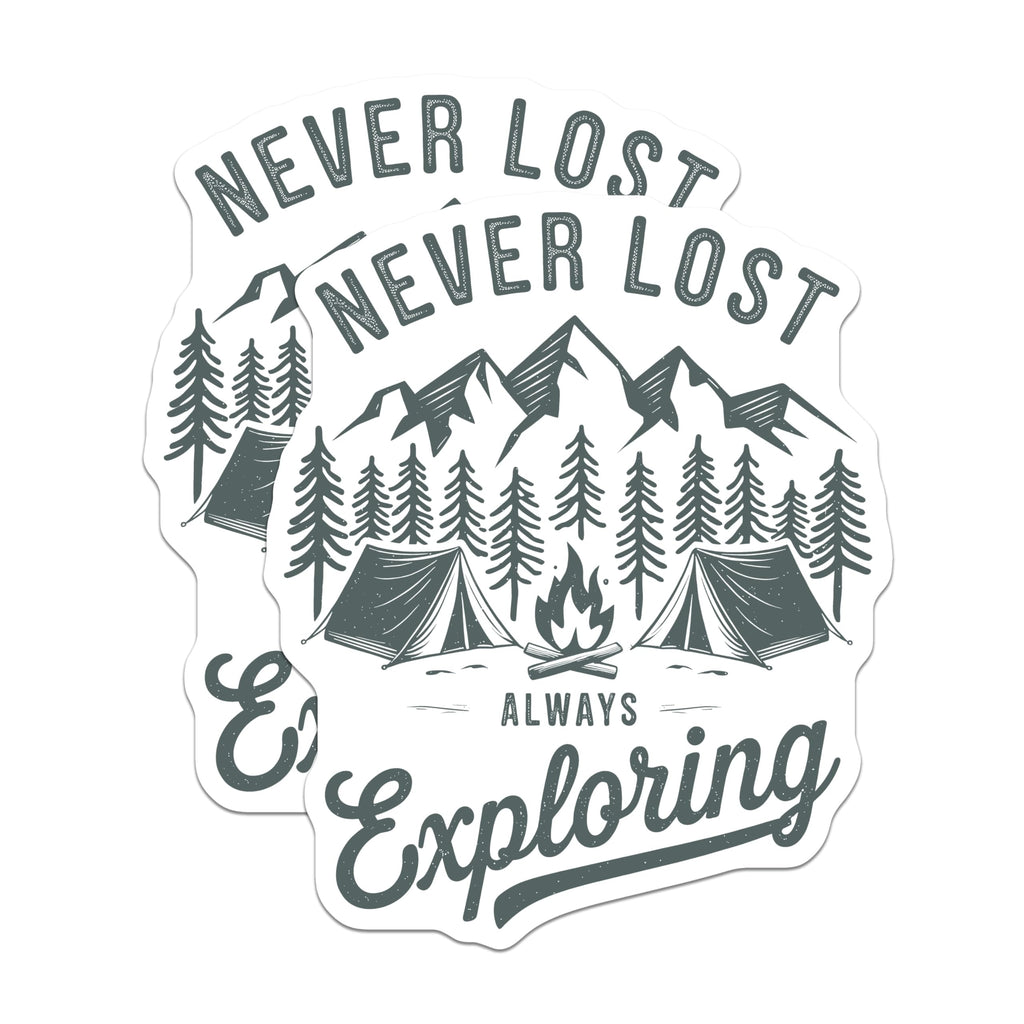 (2 Pack) Never Lost Magnets - Camping Explorer Art - Outdoorsy Wanderlust Fridge Decor - 5" On Longest Side - Premium Magnet - for Cars, Refrigerators, Toolboxes, Lockers - Made in USA - MAG17268