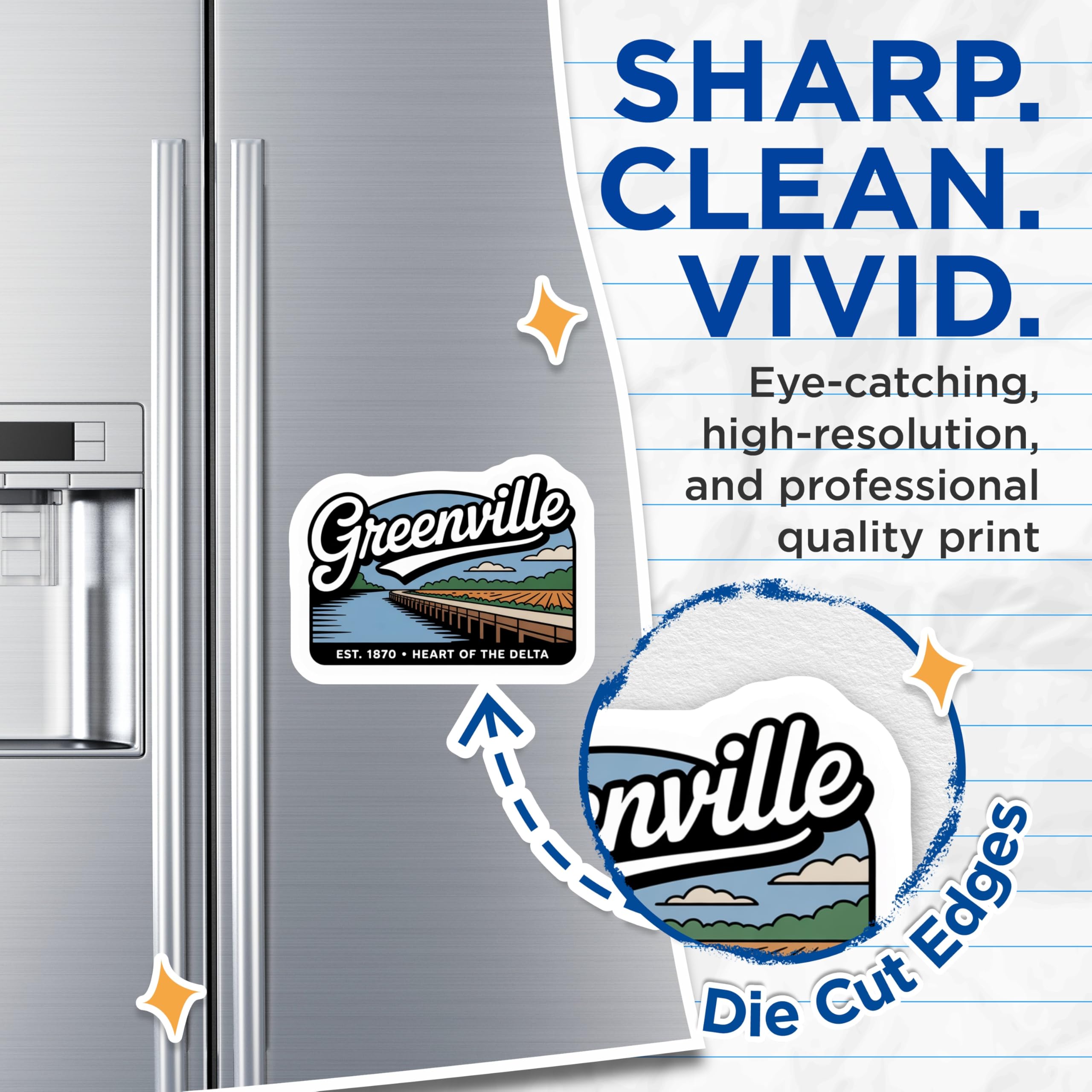 (2 Pack) Greenville Magnets - Mississippi Delta - Established 1870 Fridge Decor - 5" On Longest Side - Premium Magnet - for Cars, Refrigerators, Toolboxes, Lockers - Made in USA - MAG18235