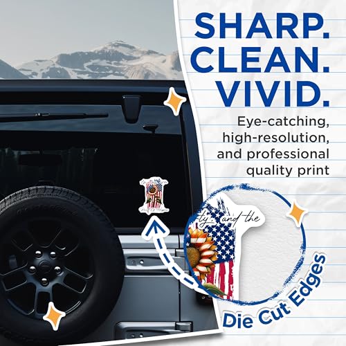 (2 Pack) Life Liberty and The Pursuit of Happiness Stickers - Patriotism - Sunflower - American Flag - 5" On Longest Side - Sticks to Smooth Flat Surfaces - Made in USA - BMCS7866