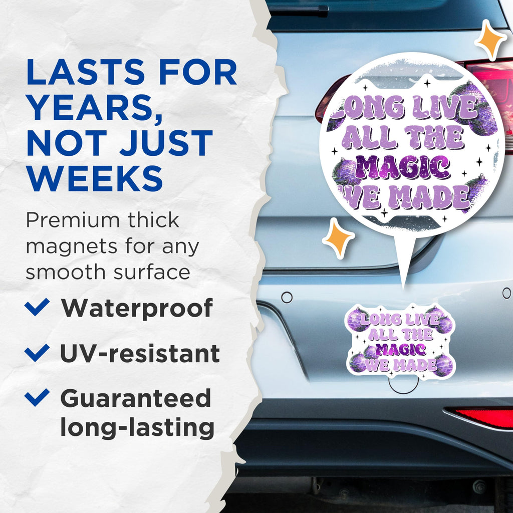 (2 Pack) Long Live All The Magic We Made Magnets - Sparkly Disco Ball - Inspirational Quote - 5" On Longest Side - for Cars, Fridges, Toolboxes - Made in USA - MAG8064