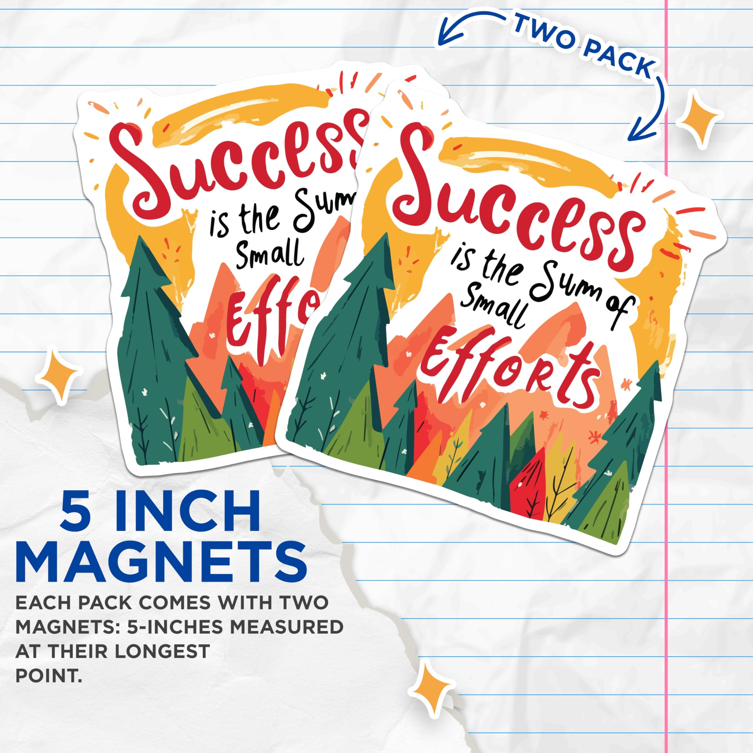 (2 Pack) Success is Small Efforts Magnets - Daily Inspirational Quote - Growth Mindset Fridge Art - 5 Inches On Longest Side - Thick Durable Magnet - Made in USA - MAG19985