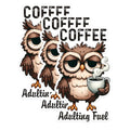 (3 Pack) Owl Coffee Decals - Adulting Fuel Stickers - Laptop Decal - 3 Inches On Longest Side - Easy Peel & Apply - Made in USA - 3MCS1592