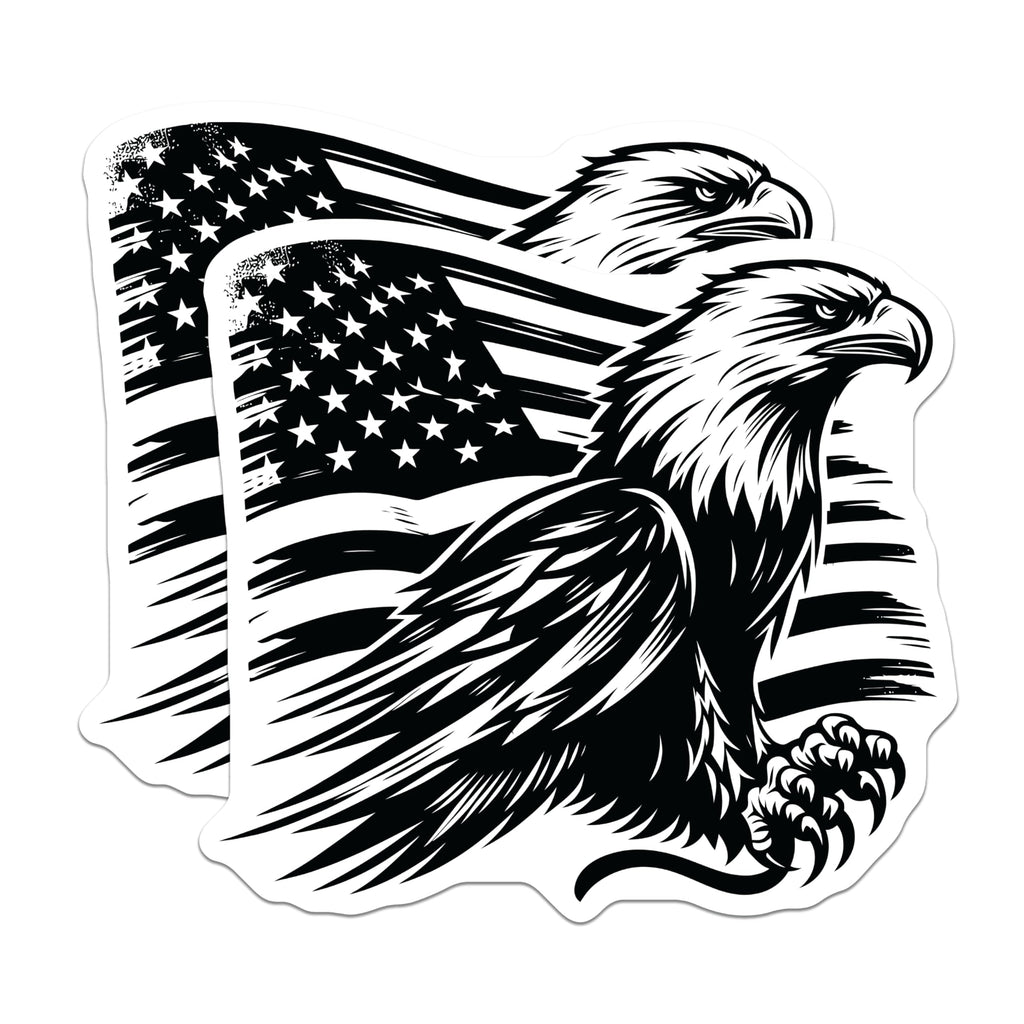 (2 Pack) Bald Eagle Flag Magnets - American Flag Patriotic - Bird Fridge Decor - 5" On Longest Side - Premium Magnet - for Cars, Refrigerators, Toolboxes, Lockers - Made in USA - MAG16666