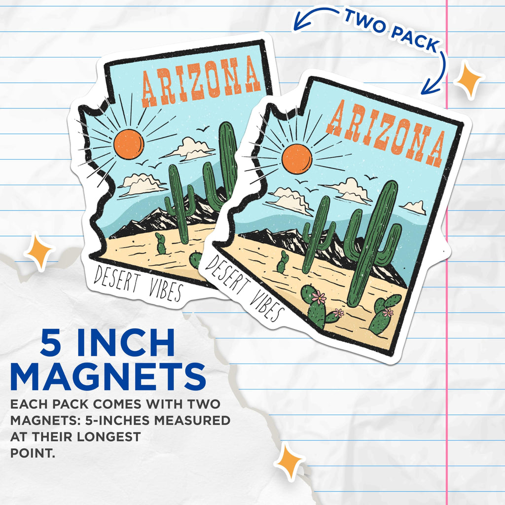 (2 Pack) Arizona Desert Magnets - Cactus State Art - Southwestern Souvenir - Travel Magnets - 5" On Longest Side - Premium Magnet - for Cars, Refrigerators, Toolboxes, Lockers - Made in USA - MAG17979