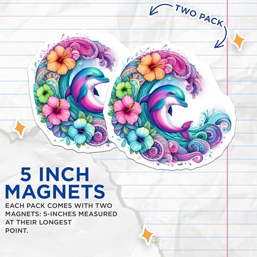 (2 Pack) Colorful Animal Art Magnet - Ocean Theme - Fridge Decor - 5" On Longest Side - Sticks to Smooth Flat Surfaces - Made in USA - MAG9482