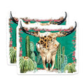 (2 Pack) Desert Skull Stickers - Cactus Art - Southwestern Decor - 5" On Longest Side - Sticks to Smooth Flat Surfaces - Made in USA - BMCS5812