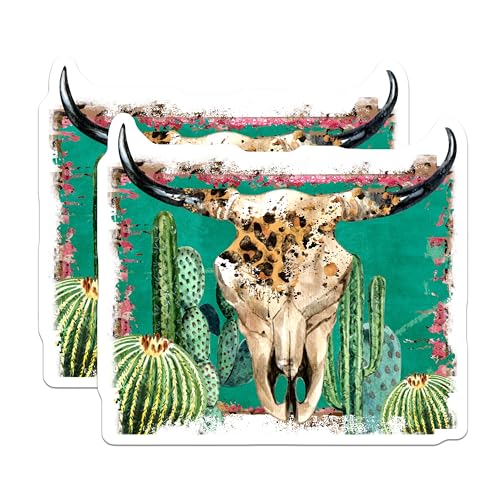 (2 Pack) Desert Skull Stickers - Cactus Art - Southwestern Decor - 5" On Longest Side - Sticks to Smooth Flat Surfaces - Made in USA - BMCS5812