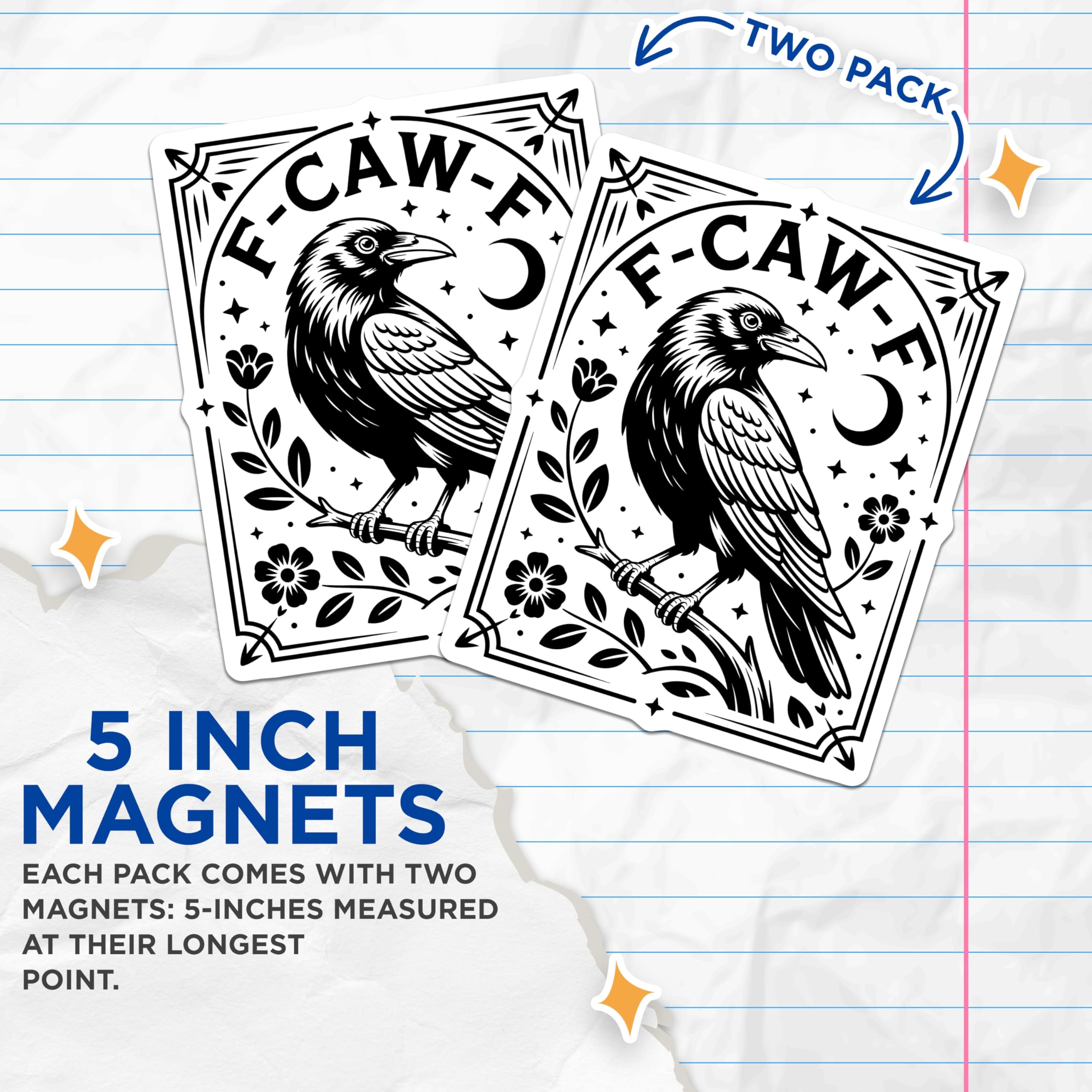 (2 Pack) Raven Magnets - Gothic Home Decor - F CAW F Bird Artwork - 5" On Longest Side - Premium Magnet - for Cars, Refrigerators, Toolboxes, Lockers - Made in USA - MAG14884