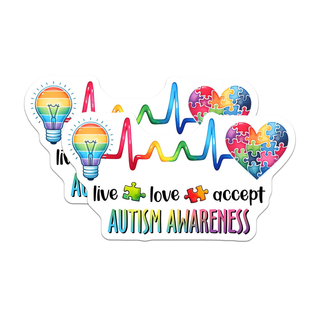 (2 Pack) Autism Awareness Magnets - Live Love Accept Magnets - Autism Support Magnets - 5" On Longest Side - for Cars, Refrigerators, Toolboxes, Lockers - Made in USA BMCS3201