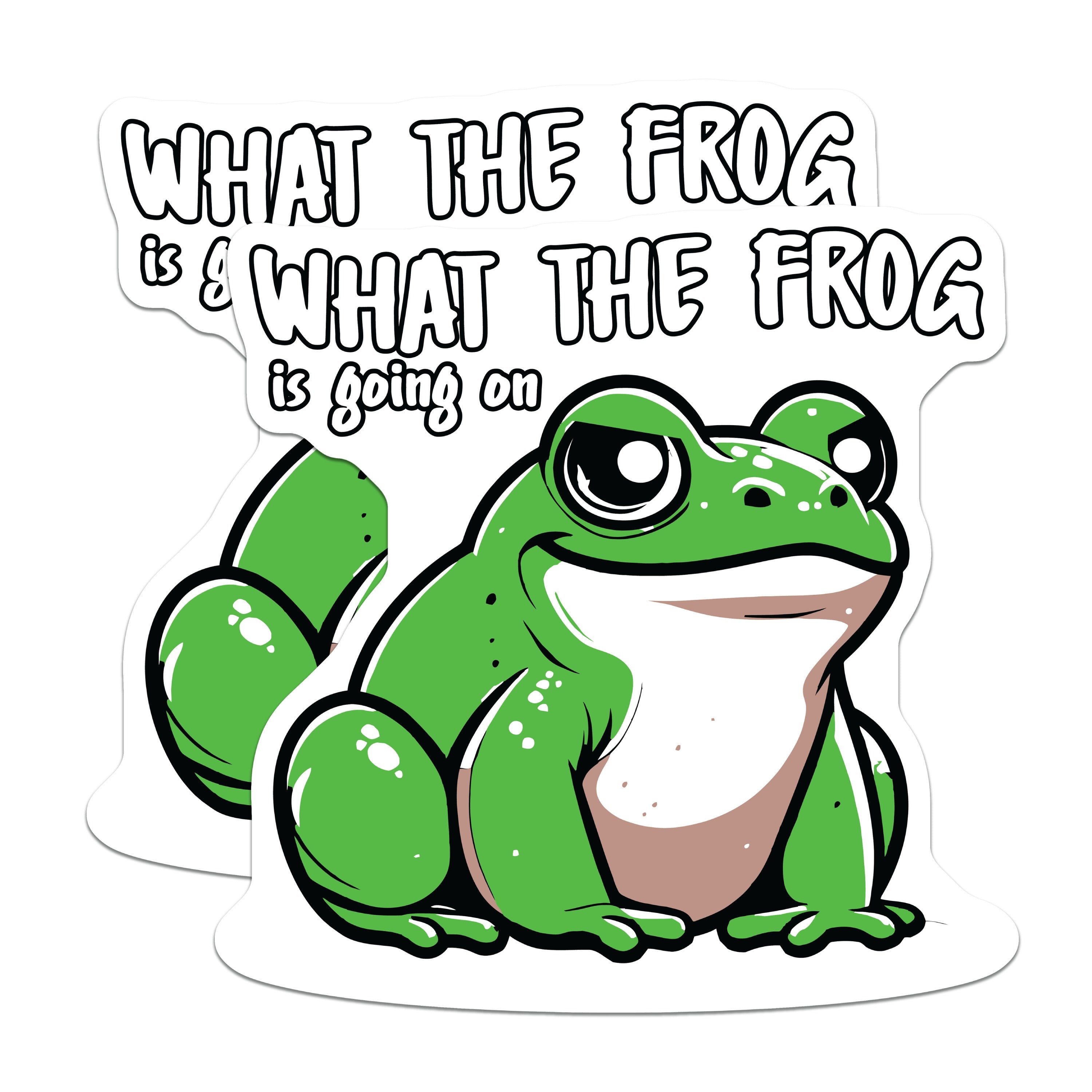 (2 Pack) Funny Frog Magnets - What The Frog Quote - Humorous Animal Decor - Quirky Refrigerator Art - 5 Inches On Longest Side - Thick Durable Magnet - Made in USA - MAG38239