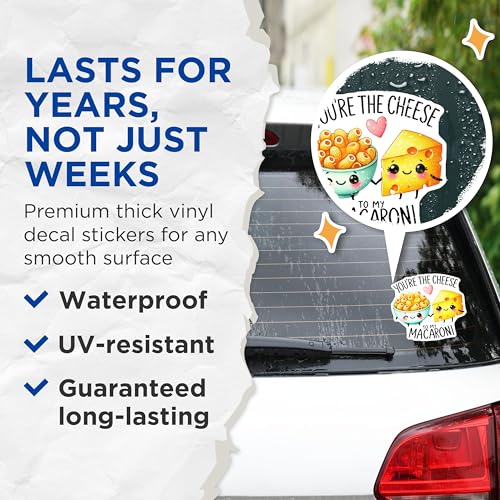 (2 Pack) You're The Cheese to My Macaroni Stickers - Cute Couple Stickers - Fun Food Stickers - 5" On Longest Side - Sticks to Any Smooth Flat Surface - Made in USA - BMCS3392