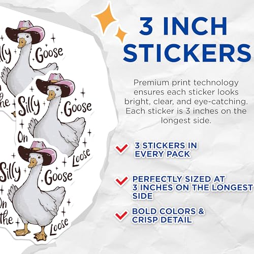(3 Pack) Silly Goose Decals - Cowboy Hat - Funny Laptop Sticker - 3 Inches On Longest Side - Easy Peel & Apply - Made in USA - 3MCS2198