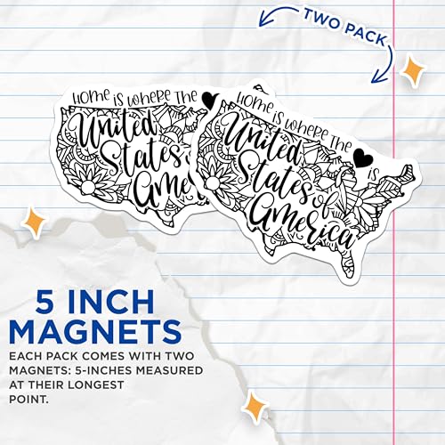 (2 Pack) USA Map Magnets Magnets - Home is Where The Heart is - Black and White Map - 5" On Longest Side - Made in USA - Sticks to Refrigerators & Metal Surfaces - MAG9150