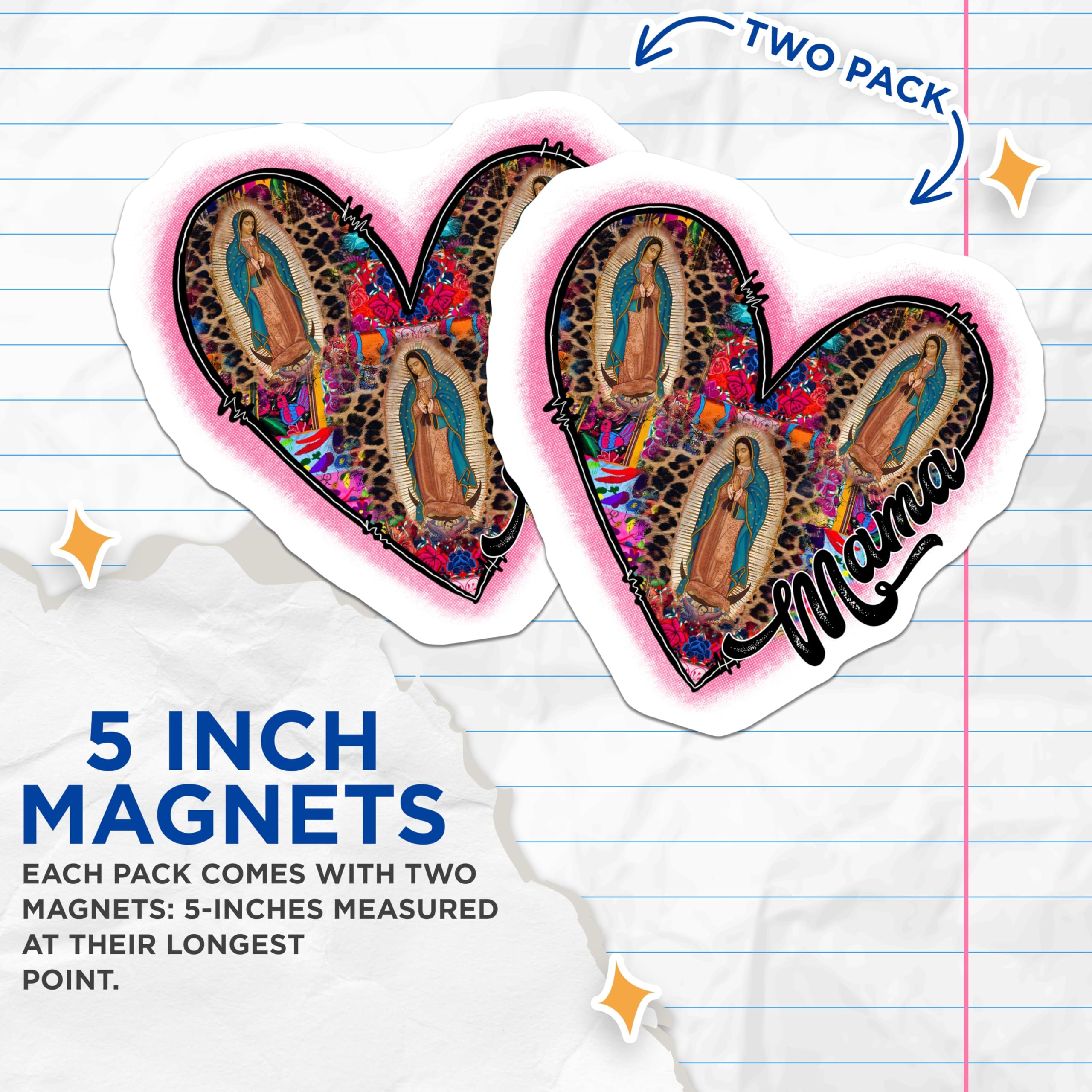 (2 Pack) Our Lady of Guadalupe Magnets - Mama Heart Leopard Print - Catholic Religious Decor - 5 Inches On Longest Side - Thick Durable Magnet - Made in USA - MAG23251