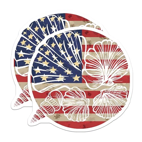 (2 Pack) American Flag Seashells Magnets Magnets - Beach Decor - Coastal Theme - 5" On Longest Side - Made in USA - Sticks to Refrigerators & Metal Surfaces - MAG8971