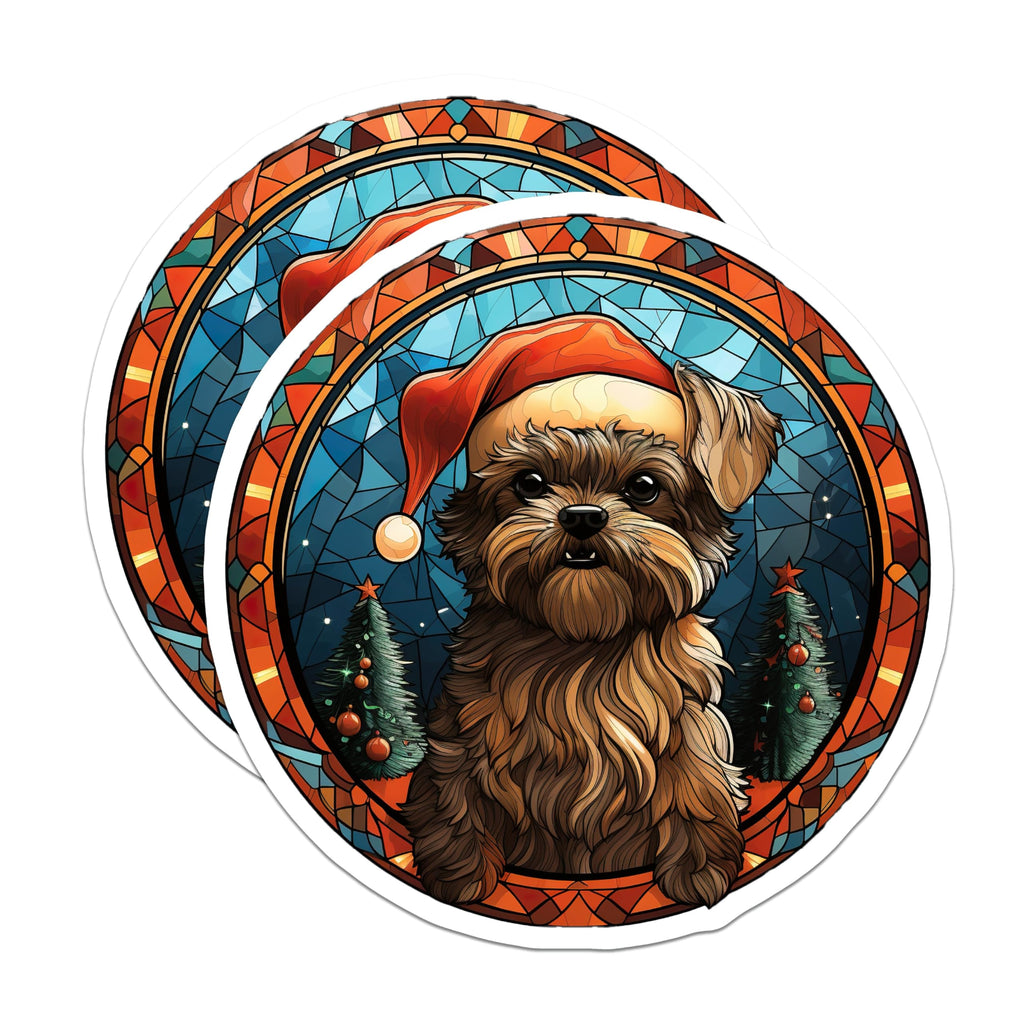 (2 Pack) Christmas Dog Magnets - Yorkie Santa Hat Stained Glass Decor - Holiday Pet Lover Refrigerator Magnets - 5 Inches On Longest Side - Thick Durable Magnet - Made in USA - MAG26788