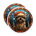 (2 Pack) Christmas Dog Magnets - Yorkie Santa Hat Stained Glass Decor - Holiday Pet Lover Refrigerator Magnets - 5 Inches On Longest Side - Thick Durable Magnet - Made in USA - MAG26788