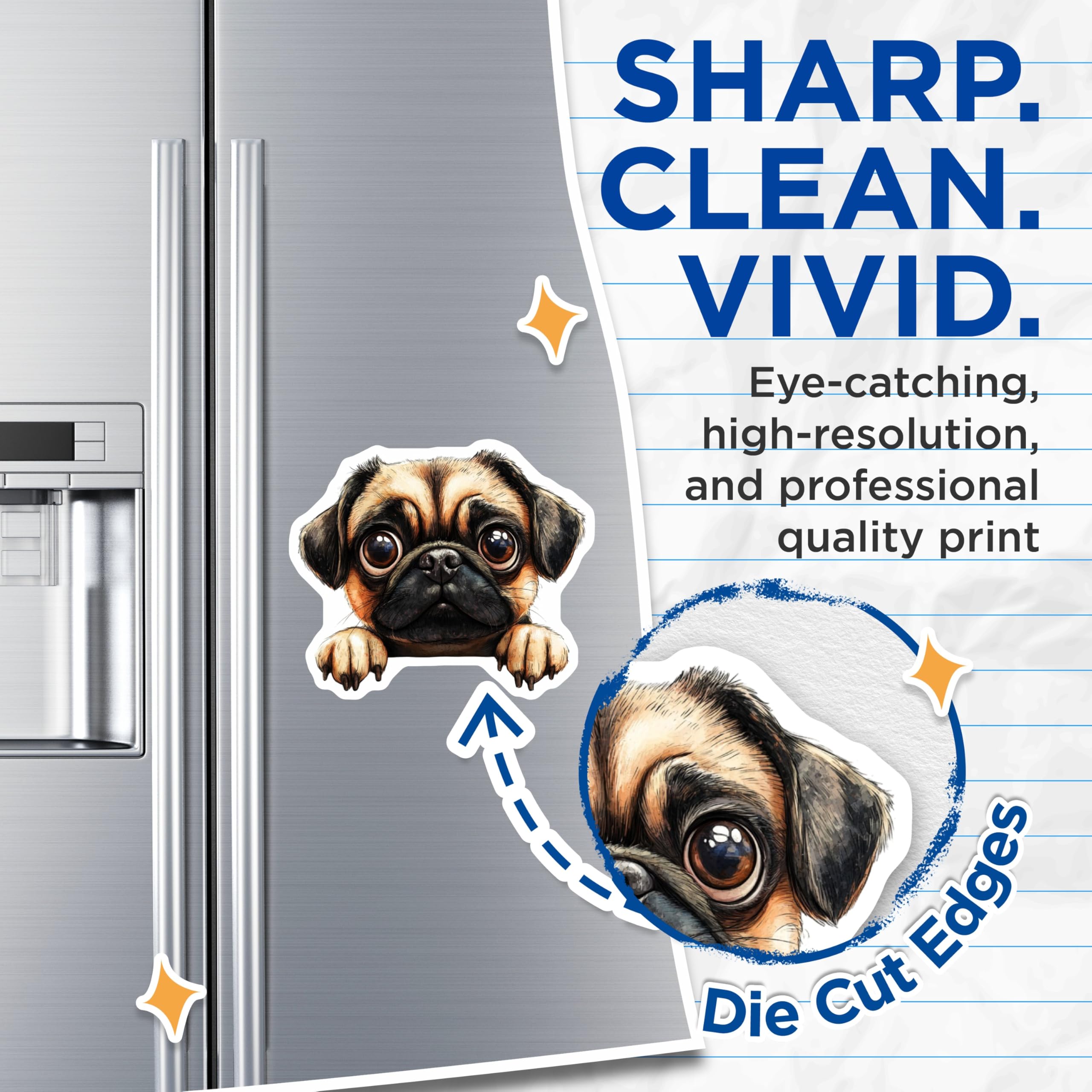(2 Pack) Pug Magnets - Cute Dog Fridge Decorations - Adorable Pet Lover Kitchen Accessories - 5" On Longest Side - Premium Magnet - for Cars, Refrigerators, Toolboxes, Lockers - Made in USA - MAG14560