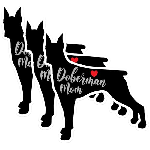 (3 Pack) Doberman Mom Decals - Dog Breed Decal - Canine Laptop Decal - 3 Inches On Longest Side - Easy Peel & Apply - Made in USA - 3MCS1335