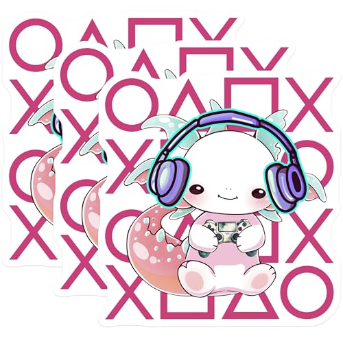 (3 Pack) Axolotl Gaming Decals - Gamer Axolotl - Headphone Decals - 3 Inches On Longest Side - Easy Peel & Apply - Made in USA - 3MCS6556