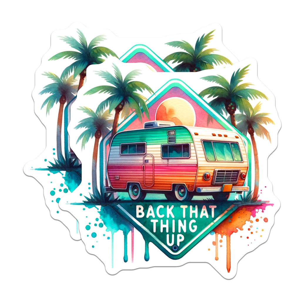 (2 Pack) Back That Thing Up Stickers - Retro Camper Van - Travel Adventure Decal - RV Life Fun Stickers - 5" On Longest Side - Sticks to Smooth Flat Surfaces - Made in USA - BMCS6885