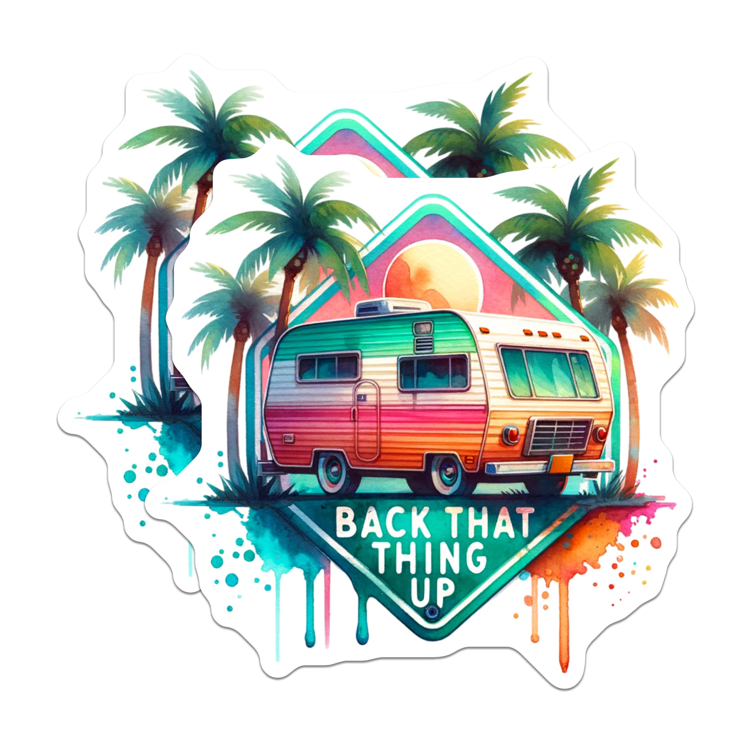 (2 Pack) Back That Thing Up Stickers - Retro Camper Van - Travel Adventure Decal - RV Life Fun Stickers - 5" On Longest Side - Sticks to Smooth Flat Surfaces - Made in USA - BMCS6885