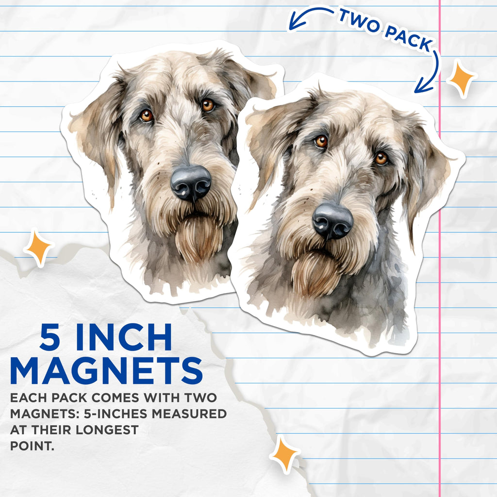 (2 Pack) Irish Wolfhound Magnets - Watercolor Dog Art - Pet Lover Fridge Decor - 5 Inches On Longest Side - Thick Durable Magnet - Made in USA - MAG28598