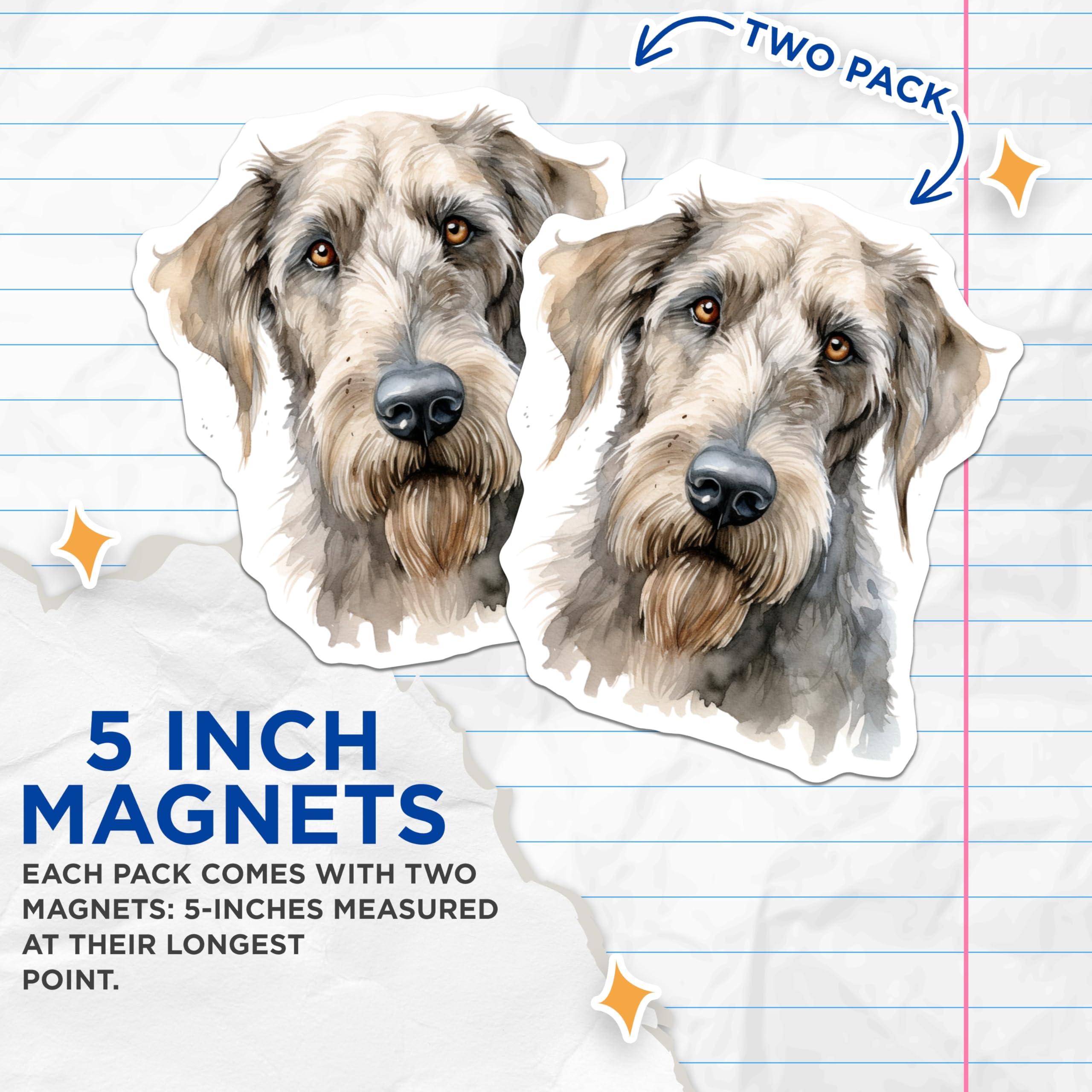 (2 Pack) Irish Wolfhound Magnets - Watercolor Dog Art - Pet Lover Fridge Decor - 5 Inches On Longest Side - Thick Durable Magnet - Made in USA - MAG28598