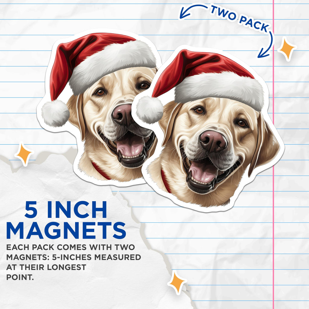 (2 Pack) Christmas Labrador Magnets - Santa Hat Dog Decor - Pet Refrigerator Art - 5 Inches On Longest Side - Thick Durable Magnet - Made in USA - MAG30276