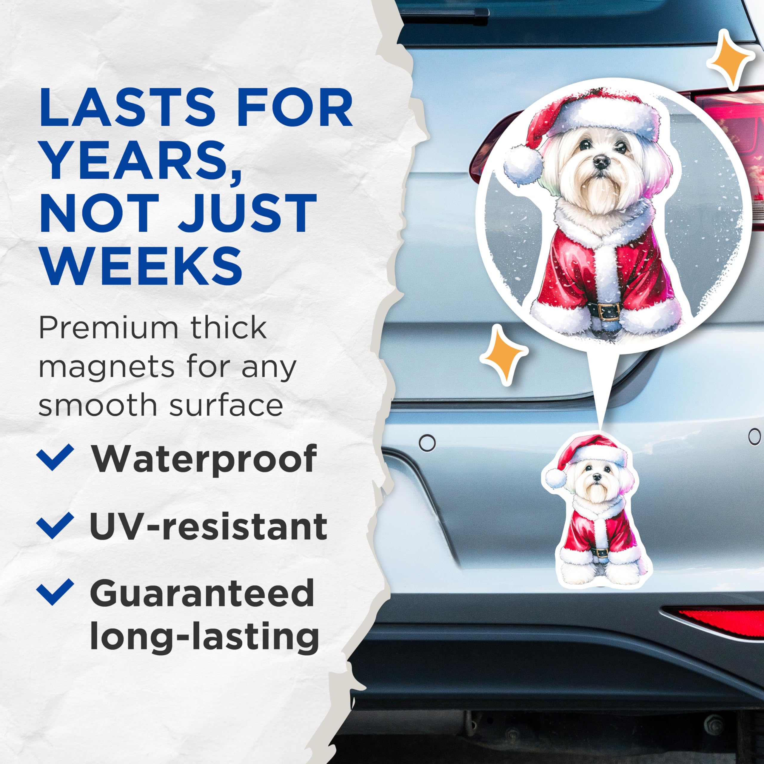(2 Pack) Christmas Dog Magnets - Maltese Santa Puppy - Holiday Refrigerator Decor - 5 Inches On Longest Side - Thick Durable Magnet - Made in USA - MAG26030
