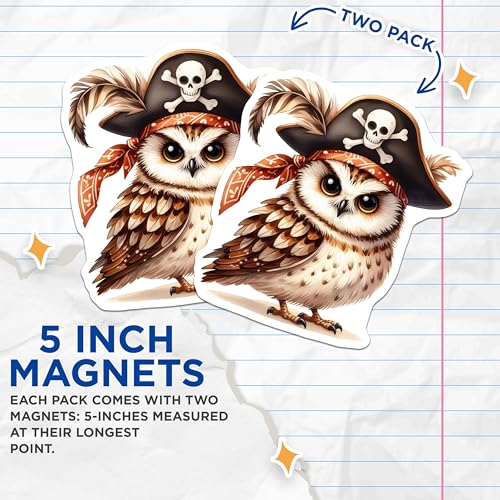 (2 Pack) Pirate Owl Magnets - Cute Pirate Owl - Adorable Animal Magnets - 5" On Longest Side - for Cars, Fridges, Toolboxes - Made in USA - MAG7063