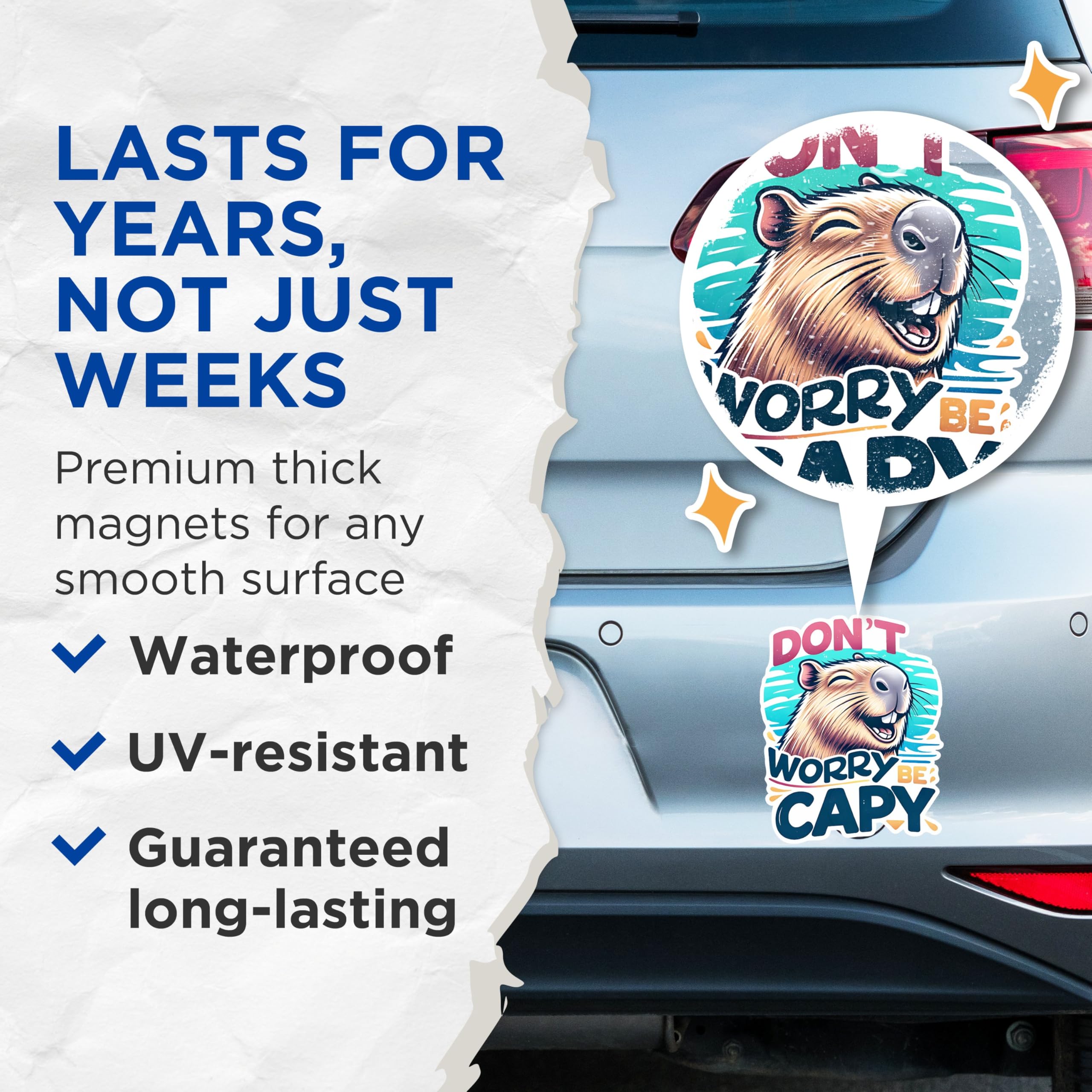 (2 Pack) Don't Worry Be Capy Magnets - Cute Capybara Magnets - Funny Capybara Decor Magnets for Home or Office- 5" On Longest Side - for Fridges, Toolboxes, Cars - Made in USA - MAG2669