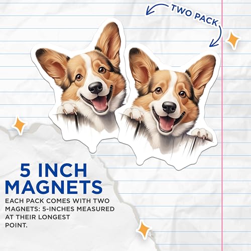 (2 Pack) Cute Animal Magnet - Dog Lover Decor - 5" On Longest Side - Sticks to Smooth Flat Surfaces - Made in USA - MAG10245