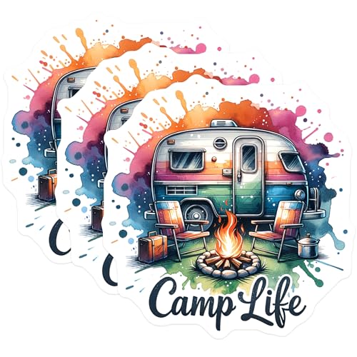 (3 Pack) Camp Life Decals - RV Decal - Camper Decal- 3 Inches On Longest Side - Easy Peel & Apply - Made in USA - 3MCS5802