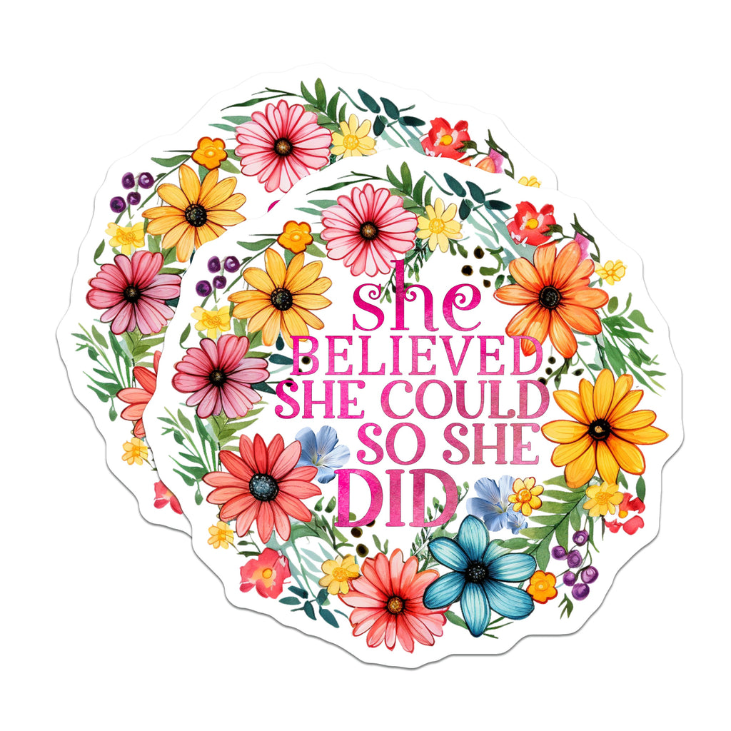 (2 Pack) She Believed She Could Magnets - Motivational Floral Decor - Strong Woman Empowerment for Her - 5 Inches On Longest Side - Thick Durable Magnet - Made in USA - MAG39153