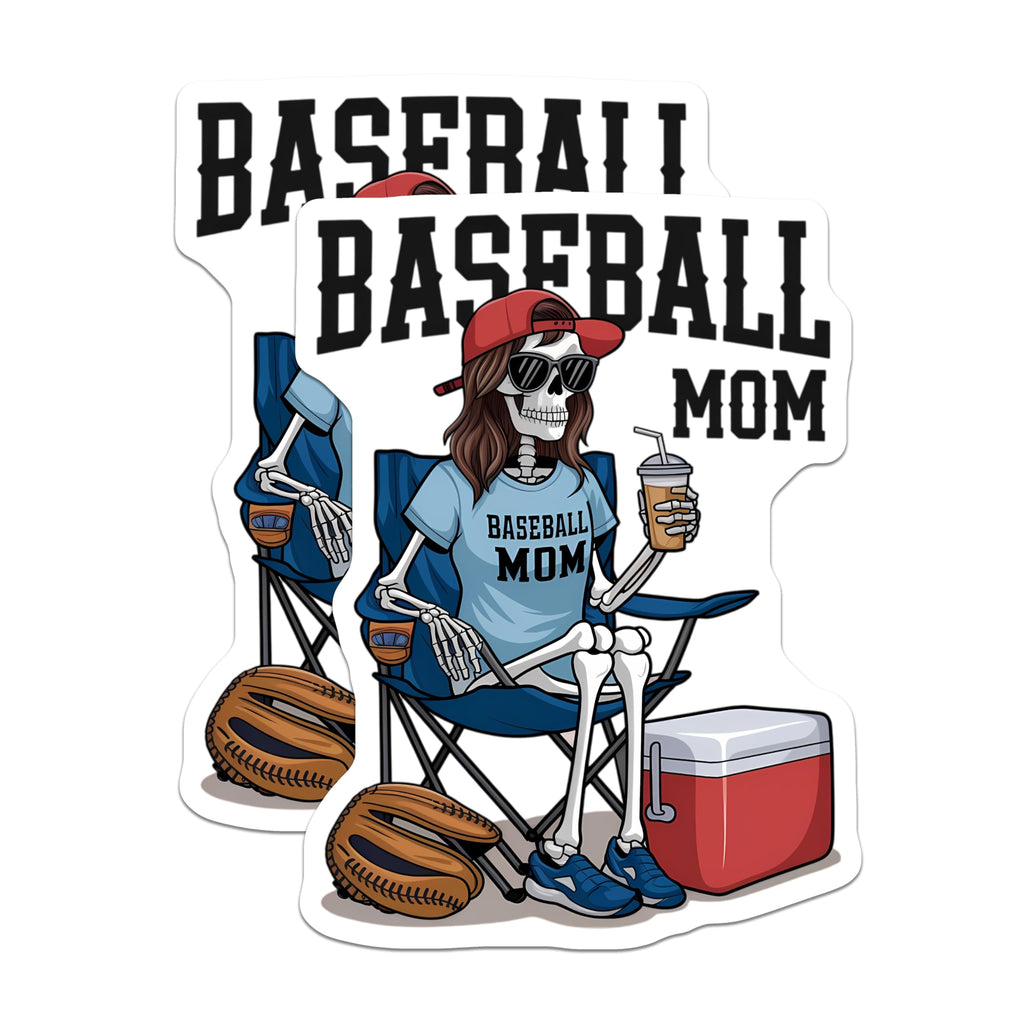 (2 Pack) Baseball Mom Skeleton Magnets - Funny Game Day Decor - Sports Parent Fan Art - 5 Inches On Longest Side - Thick Durable Magnet - Made in USA - MAG20513