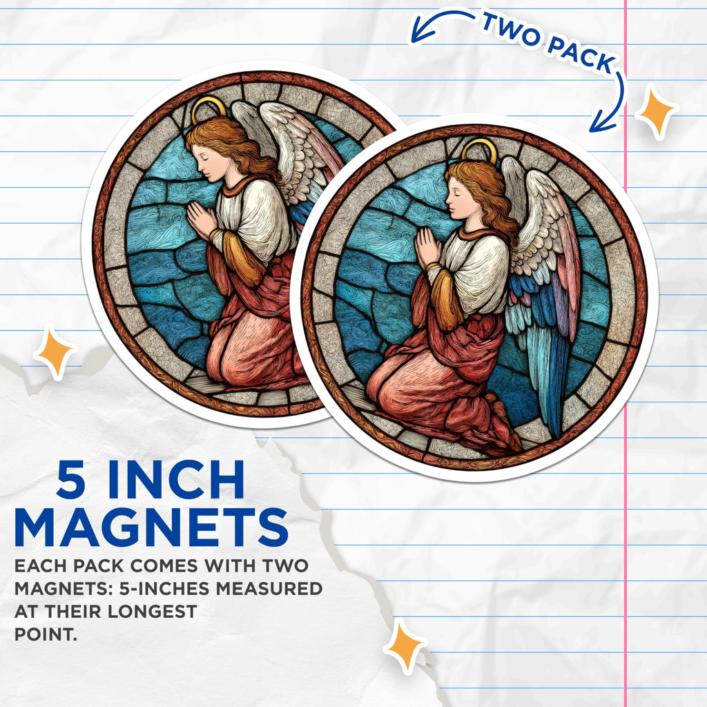 (2 Pack) Angel Magnets - Religious Magnet - Stained Glass Look - 5" On Longest Side - Premium Magnet - for Cars, Refrigerators, Toolboxes, Lockers - Made in USA - MAG14449