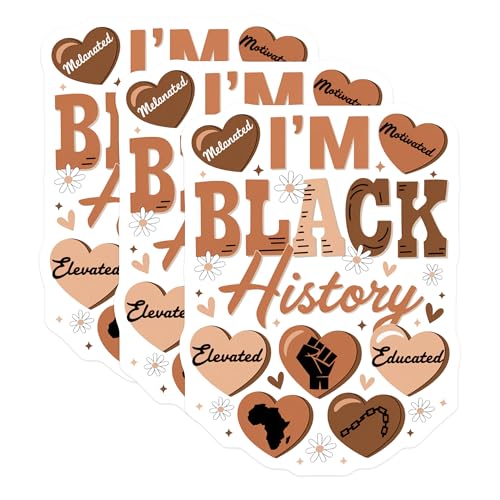 (3 Pack) Black History Decals - Melanated Motivated - Educated Elevated Decals - 3 Inches On Longest Side - Easy Peel & Apply - Made in USA - 3MCS2654
