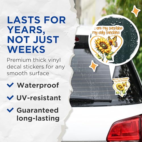 (2 Pack) Sunflower You are My Sunshine Stickers - Motivational Quote - Inspirational Decal - 5" On Longest Side - Sticks to Smooth Flat Surfaces - Made in USA - BMCS7986