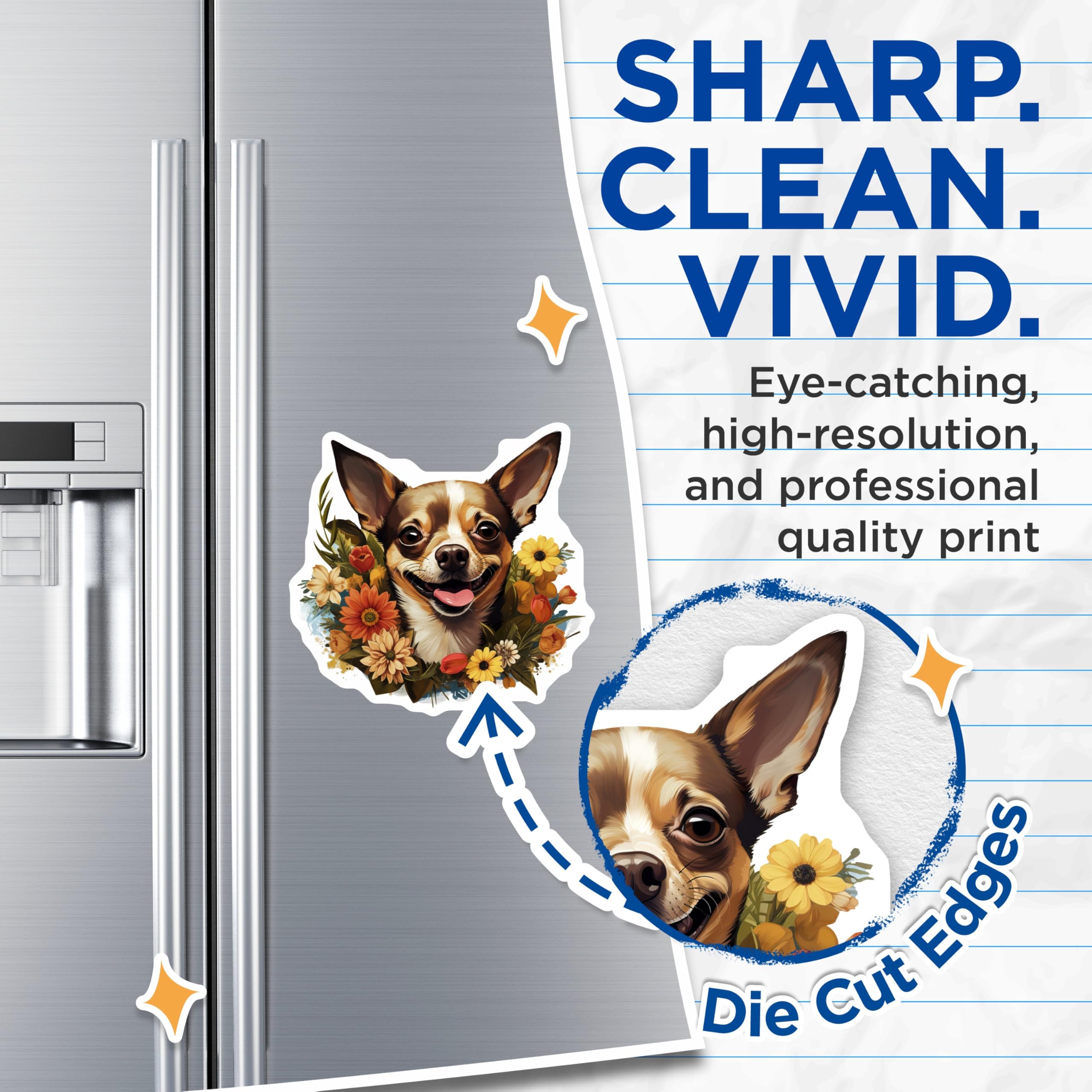 (2 Pack) Happy Chihuahua Magnets - Floral Dog Lover Decor - Pet Mom Fridge - Cute Animal - Spring Decor - 5 Inches On Longest Side - Thick Durable Magnet - Made in USA - MAG26377