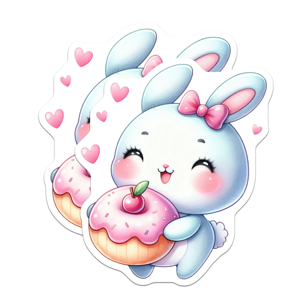 (2 Pack) Cute Bunny Donut Magnets - Kawaii Rabbit Fridge Decor - Sweet Treat Locker Magnets - Pastel Animal Decor - 5 Inches On Longest Side - Thick Durable Magnet - Made in USA - MAG37392