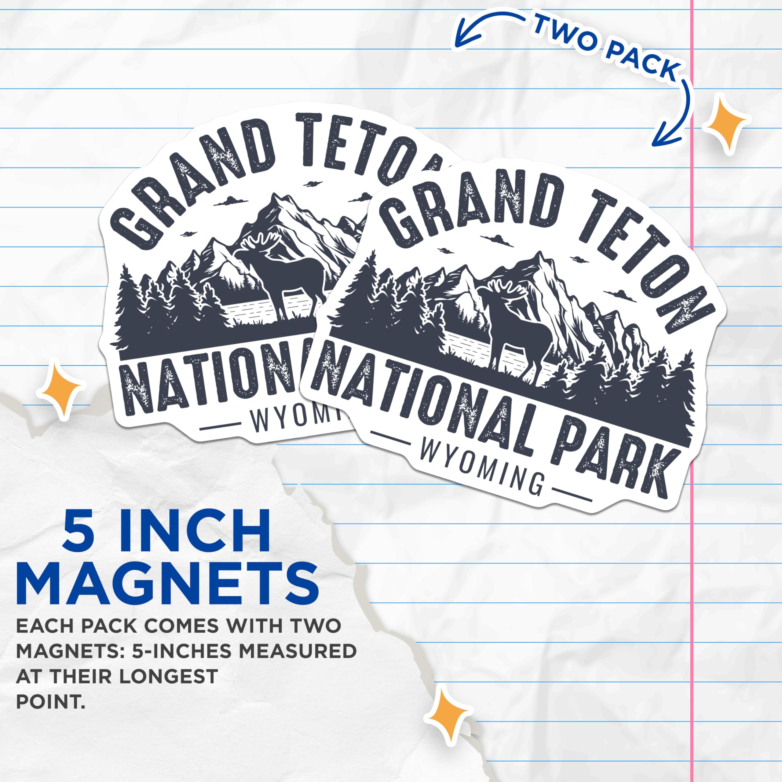 (2 Pack) Grand Teton National Park Magnets - Wyoming Moose Wildlife Decor - Scenic Mountain Lake Adventure Souvenir - 5 Inches On Longest Side - Thick Durable Magnet - Made in USA - MAG19098