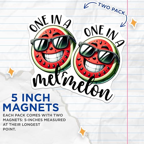 (2 Pack) One in a Melon Magnets Magnets - Funny Fruit Magnet - Cool Watermelon Magnet - 5" On Longest Side - Made in USA - Sticks to Refrigerators & Metal Surfaces - MAG8785