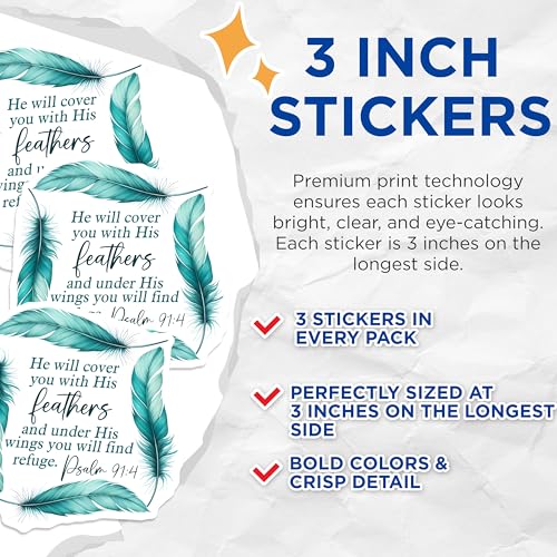 (3 Pack) Psalm 91 4 Decals - Feather Scripture Stickers - Christian Laptop Decal - 3 Inches On Longest Side - Easy Peel & Apply - Made in USA - 3MCS6319