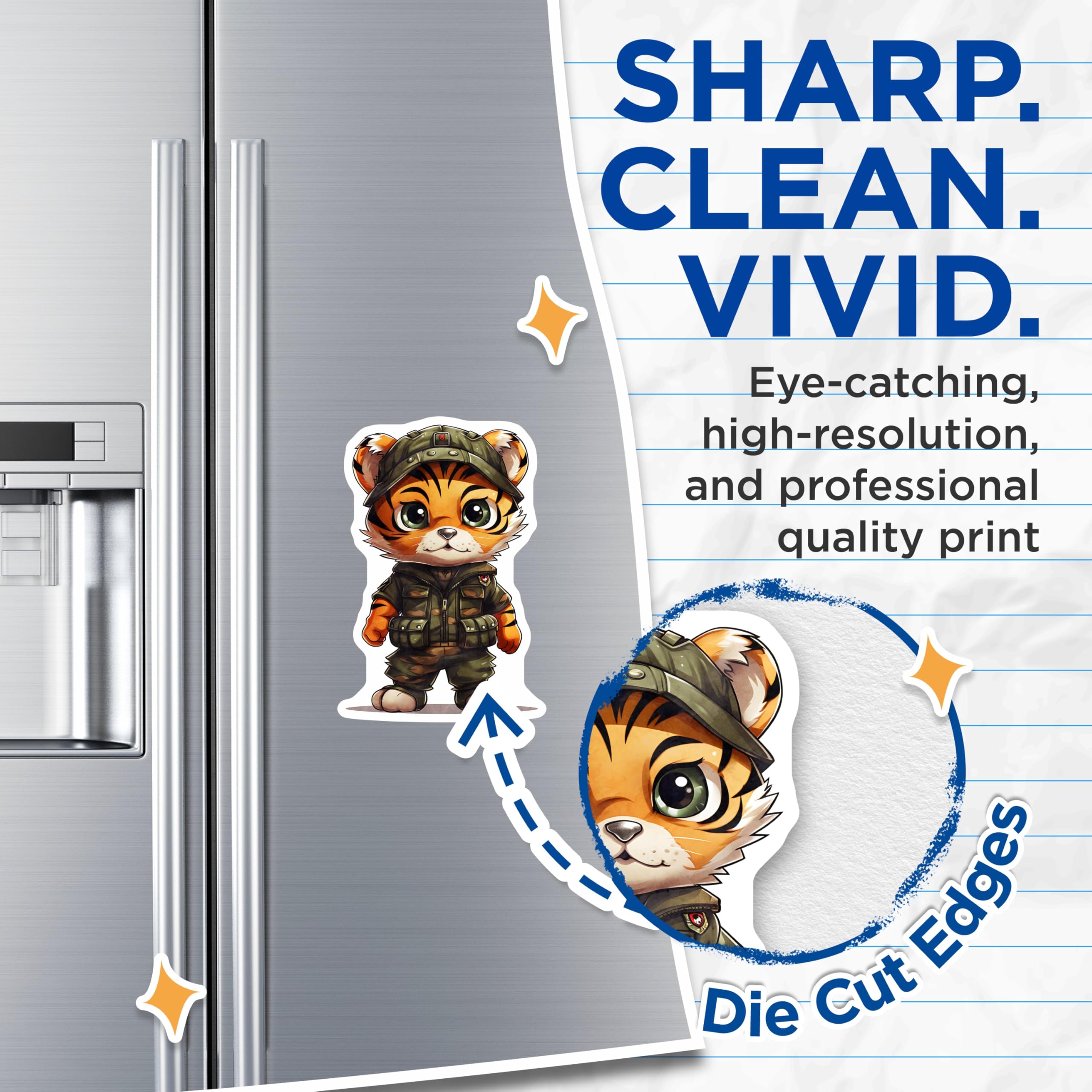 (2 Pack) Tiger Soldier Magnets - Cute Animal Art - Fridge Locker Decor - 5" On Longest Side - Premium Magnet - for Cars, Refrigerators, Toolboxes, Lockers - Made in USA - MAG16650