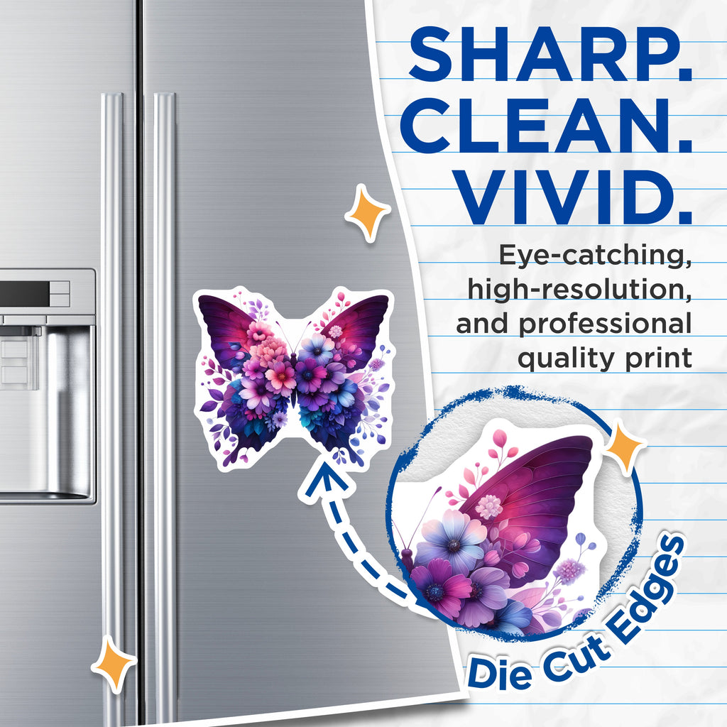 (2 Pack) Floral Butterfly Magnets - Whimsical Flower Art - Purple Pink Fridge Decor for Women - 5 Inches On Longest Side - Thick Durable Magnet - Made in USA - MAG39534