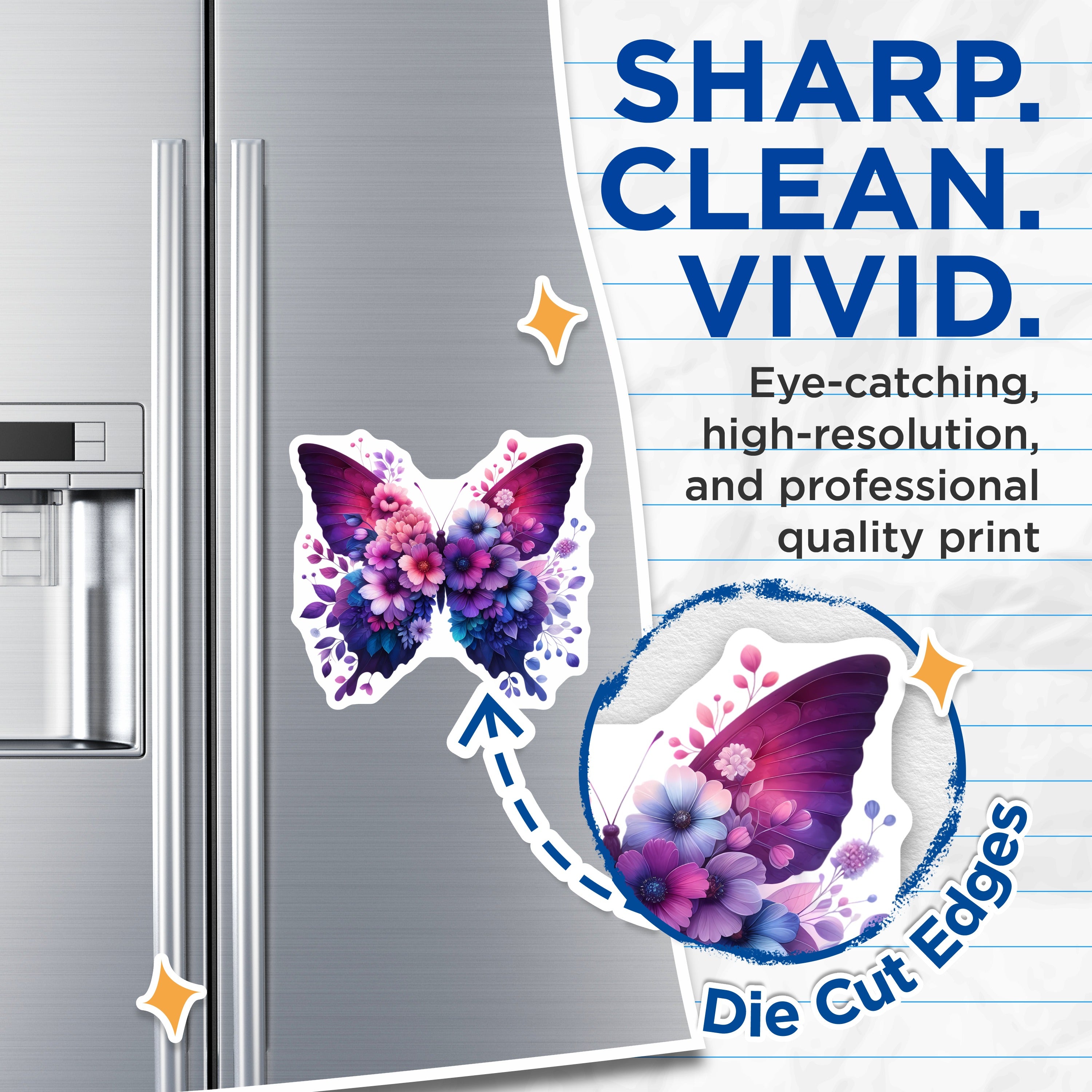 (2 Pack) Floral Butterfly Magnets - Whimsical Flower Art - Purple Pink Fridge Decor for Women - 5 Inches On Longest Side - Thick Durable Magnet - Made in USA - MAG39534